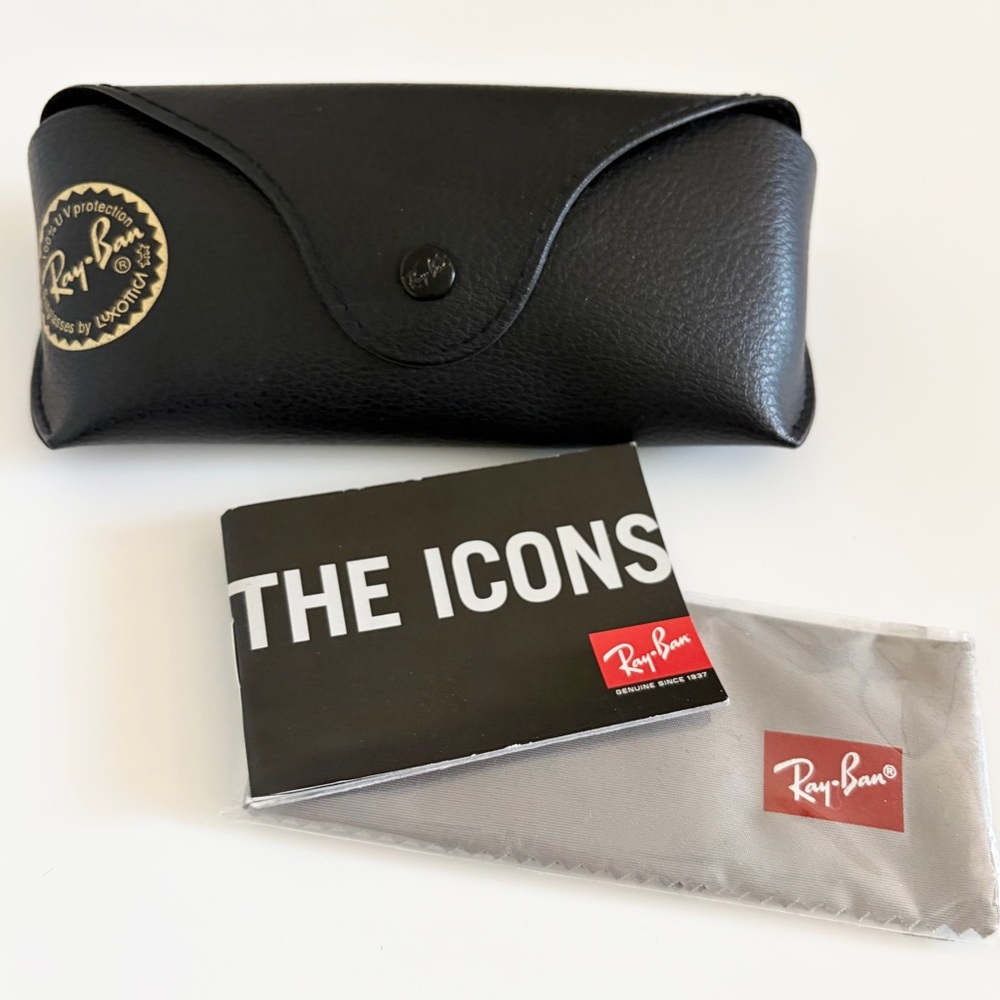 NEW Ray-Ban Black Leather Sunglass Case with Gray Cloth & Icons Booklet - Picture 2 of 7